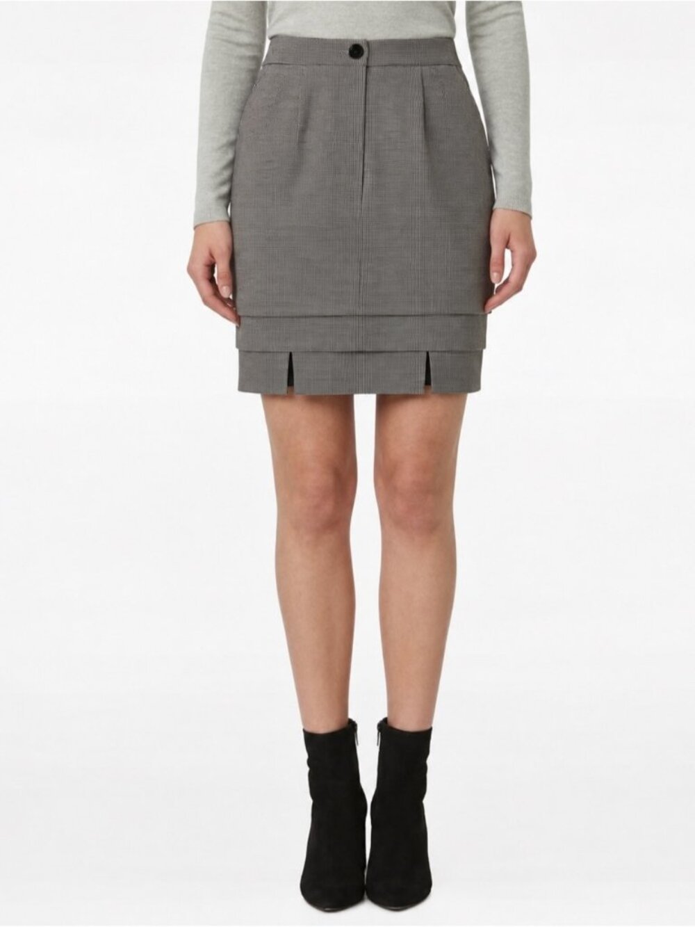 ESCADA Vintage VIRGIN WOOL SILK Blend High Waist Tiered Plaid Check Mini Skirt 6